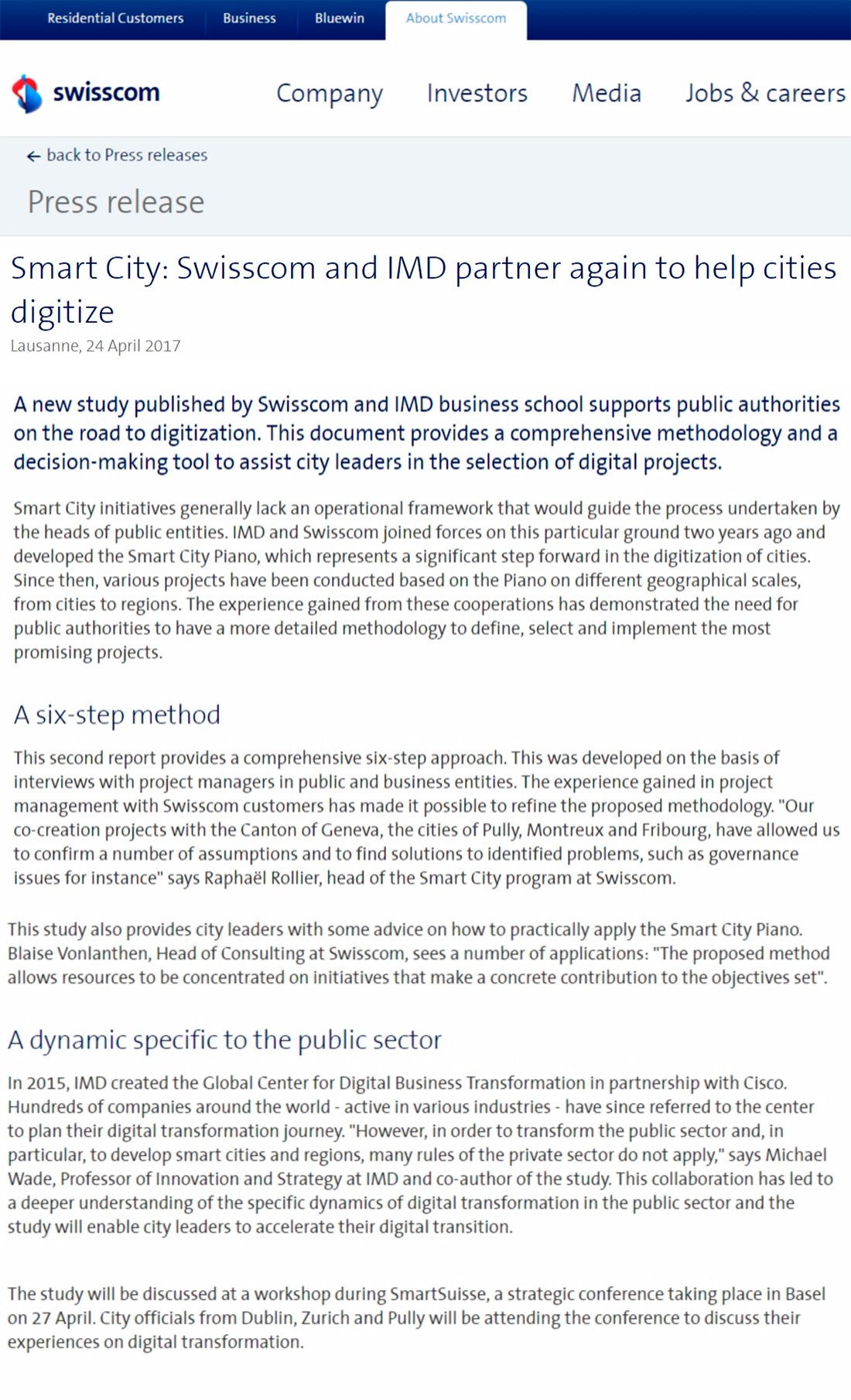 Swisscom and IMD – Smart City Swisscom and IMD – Smart City