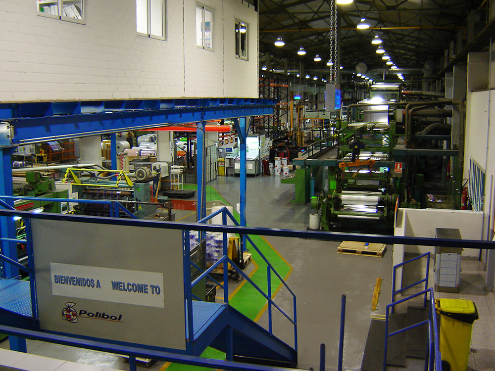 The factory floor of the Polibol plant with printing machines