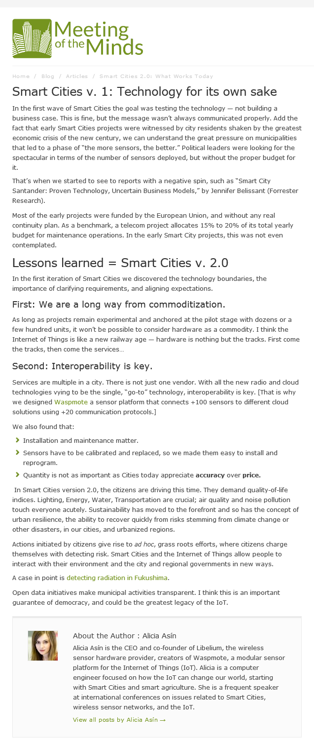 Meeting Of The Minds Smart Cities 2 0 What Works Today Libelium