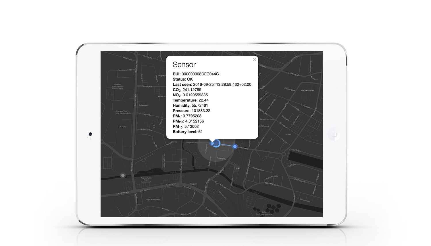 CTT Urban Overview giving information from a node deployed in Vejle