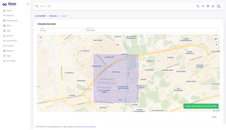iris360 domain area definition on a map